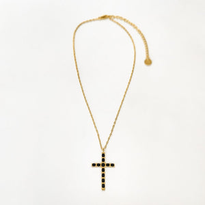 Cross Pendant (Onyx) - Gold